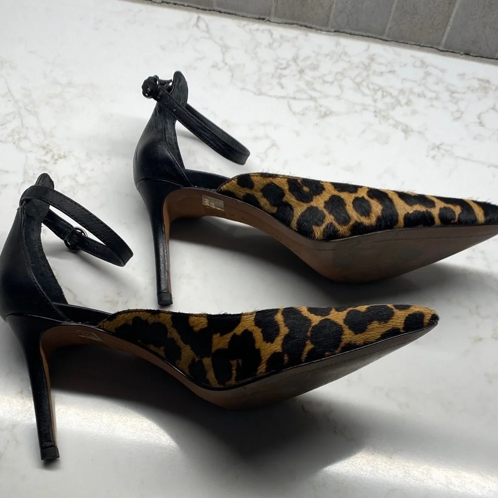 Banana Republic Leopard Calf Hair Pumps | Ankle Strap Pointed Toe | Size 7.5